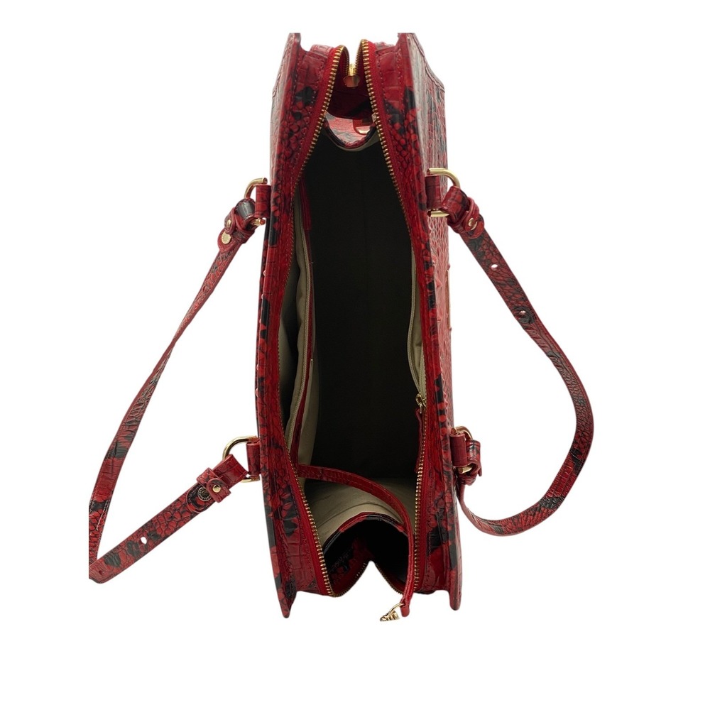 Brahmin Tia Shopper Bag Lipstick Ombre Melbourne Embossed Leather Tote Red Black - Picture 8 of 10